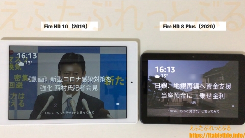 Showモード Fire HD 8 Plus（2020）【比較】Fire HD 10（2019）
